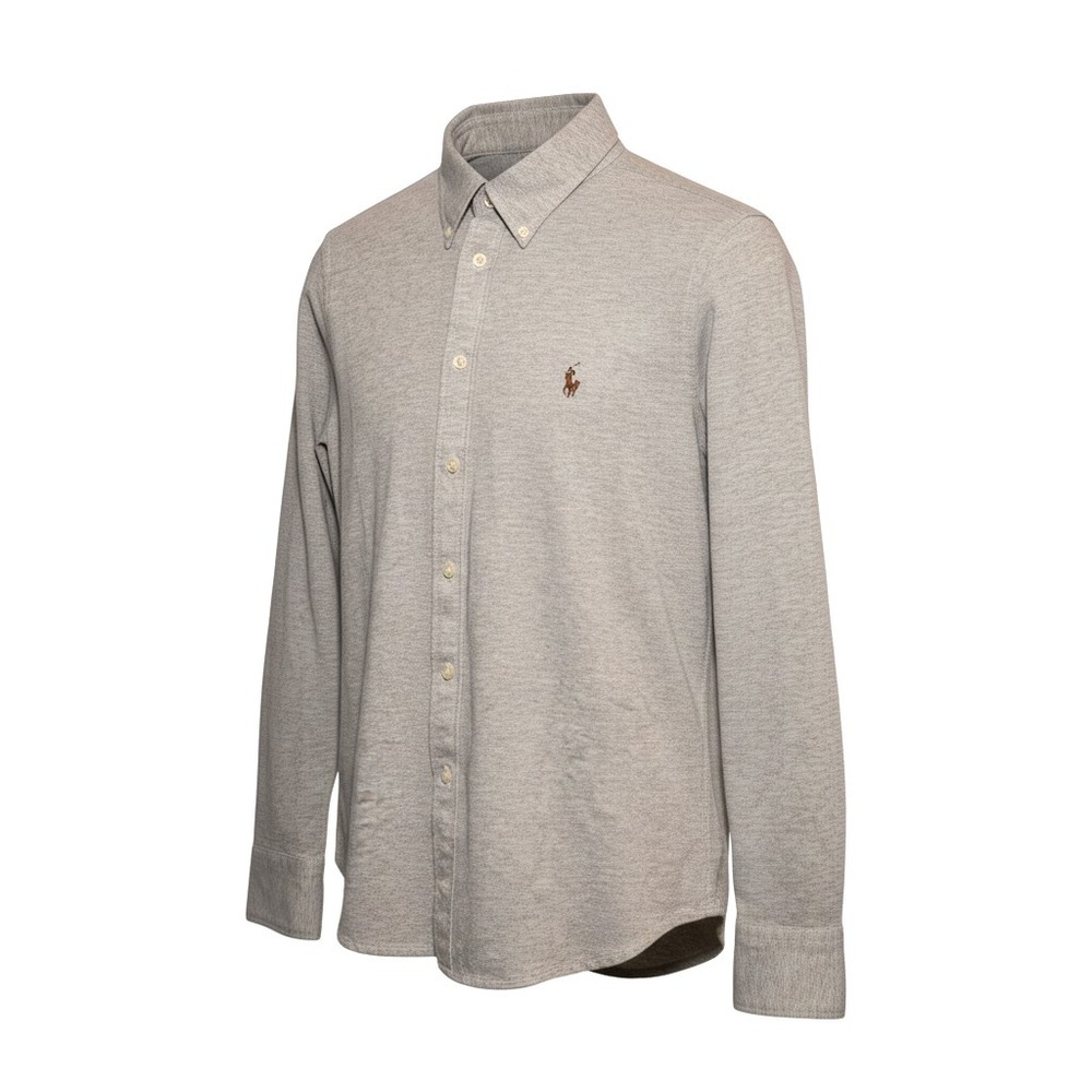 Polo Ralph Lauren Men's Oxford Shirt. Grey Long Sleeve Cotton Flesh Pony Preppy
